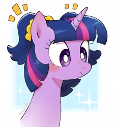 Size: 1713x1911 | Tagged: safe, artist:fuyugi, imported from derpibooru, twilight sparkle, pony, abstract background, alternate hairstyle, ambiguous race, bust, cute, pigtails, portrait, solo, twiabetes, twintails, white pupils