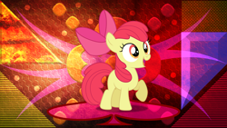 Size: 3840x2160 | Tagged: safe, artist:laszlvfx, edit, imported from derpibooru, apple bloom, earth pony, pony, apple bloom's bow, bow, female, filly, hair bow, high res, open mouth, solo, vector, wallpaper, wallpaper edit