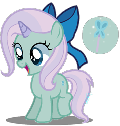 Size: 691x730 | Tagged: safe, artist:amicasecretuwu, imported from derpibooru, fluttershy, trixie, oc, oc only, pony, unicorn, bow, female, filly, fusion, hair bow, simple background, solo, transparent background