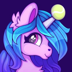 Size: 2048x2048 | Tagged: safe, artist:chocchippony, imported from derpibooru, izzy moonbow, pony, unicorn, ball, female, g5, high res, horn, hornball, izzy's tennis ball, mare, solo, tennis ball