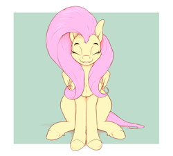 Size: 3364x3038 | Tagged: safe, artist:aquaticvibes, imported from derpibooru, fluttershy, pegasus, pony, cute, eyes closed, female, grin, high res, mare, shyabetes, sitting, smiling, solo