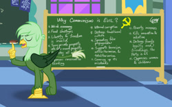 Size: 1280x800 | Tagged: safe, artist:gregory-the-griffon, imported from derpibooru, oc, oc only, oc:gregory griffin, griffon, anti-communism, chalkboard, communism, griffon oc, hammer and sickle, op is a duck, politics, shitposting, solo