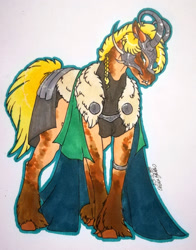 Size: 1920x2455 | Tagged: safe, artist:oneiria-fylakas, imported from derpibooru, applejack, pony, helmet, solo, traditional art