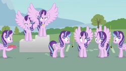 Size: 1436x808 | Tagged: safe, artist:forgalorga, imported from derpibooru, starlight glimmer, alicorn, pony, alicornified, contest, levitation, magic, measuring, measuring tape, medal, multeity, podium, race swap, size matters, spread wings, starlicorn, starlight cluster, starlight's world, telekinesis, wings, xk-class end-of-the-world scenario