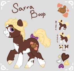 Size: 1080x1032 | Tagged: safe, artist:joakimdit, artist:skior, imported from derpibooru, oc, oc only, oc:sarra boop, earth pony, pony, bow, female, filly, reference sheet, solo, tail bow