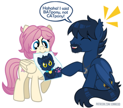 Size: 1100x963 | Tagged: safe, artist:jennieoo, imported from derpibooru, oc, oc:atin nyamic, oc:gentle star, bat pony, cat, cat pony, original species, pegasus, pony, confusion, cute, drawing, happy, laughing, misunderstanding, ocbetes, show accurate, simple background, transparent background, vector