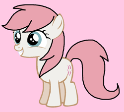 Size: 899x813 | Tagged: safe, artist:piggyman54, imported from derpibooru, baby sundance, earth pony, pony, baby, baby pony, baby sundawwnce, cute, female, filly, g1, g1 to g4, g4, generation leap, grin, pink background, simple background, smiling, solo