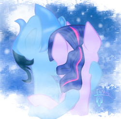 Size: 2201x2162 | Tagged: safe, artist:vankat, imported from derpibooru, twilight sparkle, pony, crossover, crossover shipping, female, high res, hug, kissing, male, mordecai, mordetwi, ponified, regular show, shipping, straight