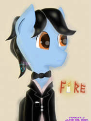 Size: 1433x1910 | Tagged: safe, artist:vankat, imported from derpibooru, oc, oc:firebrave trustful, earth pony, bowtie, candle, clothes, tuxedo