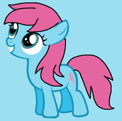 Size: 917x913 | Tagged: safe, artist:piggyman54, imported from derpibooru, baby cuddles, earth pony, pony, baby, baby pony, blue background, cuddlebetes, cute, female, filly, g1, g1 to g4, g4, generation leap, grin, simple background, smiling, solo