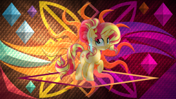 Size: 5120x2880 | Tagged: safe, artist:laszlvfx, artist:xebck, edit, imported from derpibooru, sunset shimmer, pony, equestria girls, crystallized, solo, wallpaper, wallpaper edit