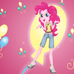 Size: 588x596 | Tagged: safe, artist:kimpossiblelove, imported from derpibooru, pinkie pie, equestria girls, open mouth, open smile, sandals, sleeveless, smiling