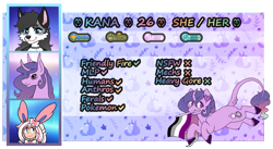 Size: 1011x556 | Tagged: safe, artist:misskanabelle, imported from derpibooru, oc, oc only, pony, sylveon, unicorn, wolf, anthro with ponies, asexual pride flag, buts, female, furry, horn, leonine tail, mare, pokémon, pride, pride flag, reference sheet, smiling, unicorn oc