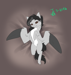 Size: 1146x1208 | Tagged: safe, artist:joan-grace, imported from derpibooru, oc, oc only, pegasus, pony, female, lying down, mare, on back, pegasus oc, signature, smiling, solo, two toned wings, wings