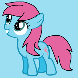 Size: 917x913 | Tagged: safe, artist:piggyman54, baby cuddles, pony, baby, baby pony, blue background, cuddlebetes, cute, female, filly, g1, g1 to g4, g4, generation leap, grin, simple background, smiling, solo