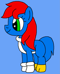 Size: 655x797 | Tagged: safe, artist:brobbol, earth pony, pony, blue background, clothes, female, gloves, mare, ms paint, ponified, simple background, smiling, woodpecker, woody woodpecker