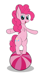 Size: 1784x3140 | Tagged: safe, artist:wapamario63, imported from ponybooru, pinkie pie, earth pony, pony, balancing, ball, beach ball, bipedal, chest fluff, colored, cute, female, flat colors, looking at you, mare, simple background, solo, transparent background