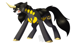 Size: 1280x720 | Tagged: safe, artist:faith-wolff, imported from derpibooru, pony, bioluminescent, crossover, curved horn, fangs, horn, nemesis, nemesis (kaiju), nemesis saga, ponified, project nemesis, roar, simple background, transparent background