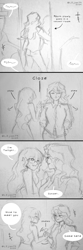 Size: 1200x3614 | Tagged: safe, artist:lzjian79, imported from derpibooru, sci-twi, sunset shimmer, twilight sparkle, equestria girls, comic, crossover, pencil drawing, police, speech bubble, sunglasses, sweat, traditional art