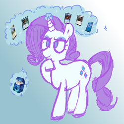 Size: 1200x1200 | Tagged: safe, artist:duckchip, imported from derpibooru, rarity, pony, unicorn, doodle, female, magic, magic the gathering, simple background, sketch, smiling, smirk, solo, telekinesis, thinking, trading card, trading card game