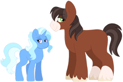 Size: 1280x853 | Tagged: safe, artist:lepoppeta, imported from derpibooru, trixie, trouble shoes, earth pony, pony, unicorn, crack shipping, female, male, mare, shipping, stallion, straight, troubletrix, unshorn fetlocks