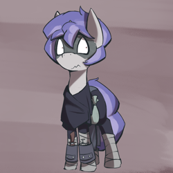 Size: 1000x1000 | Tagged: safe, artist:triplesevens, imported from derpibooru, oc, oc only, oc:triple sevens, pony, fantasy class, male, rogue, scared, simple background, solo