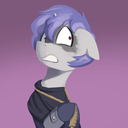 Size: 1000x1000 | Tagged: safe, artist:triplesevens, imported from derpibooru, oc, oc only, oc:triple sevens, pony, unicorn, fantasy class, male, noose, rogue, scared, simple background, solo