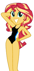 Size: 619x1291 | Tagged: safe, artist:mlpsundash, artist:zidanmoto, imported from derpibooru, sunset shimmer, human, equestria girls, clothes, humanized, one-piece swimsuit, sleeveless, solo, sports swimsuit, swimsuit