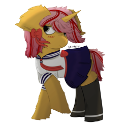 Size: 1999x1985 | Tagged: safe, artist:spiroudada, imported from derpibooru, oc, oc only, oc:dolly hooves, oc:silk gloves, pony, unicorn, bow, clothes, crossdressing, cute, japanese, male, necktie, school uniform, simple background, solo, stallion