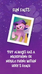 Size: 828x1472 | Tagged: safe, imported from derpibooru, pipp petals, pony, fact, g5, instagram, instagram story, my little pony: a new generation, official, solo, text