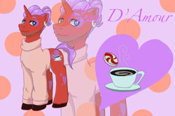 Size: 1772x1181 | Tagged: safe, artist:shacy's pagelings, imported from derpibooru, oc, oc only, oc:fleur d'amour, pony, unicorn, clothes, male, solo, stallion, sweater, zoom layer