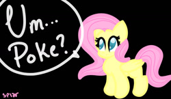 Size: 1398x811 | Tagged: safe, artist:skypaw122, imported from derpibooru, fluttershy, pegasus, pony, black background, eyelashes, female, mare, signature, simple background, solo, talking, wings