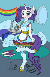 Size: 779x1200 | Tagged: safe, artist:sepiakeys, imported from derpibooru, rarity, anthro, unguligrade anthro, unicorn, blushing, book, clothes, maid, maidity, solo