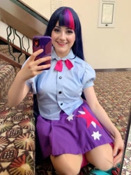 Size: 810x1080 | Tagged: safe, artist:sarahndipity cosplay, imported from derpibooru, twilight sparkle, human, equestria girls, cellphone, clothes, cosplay, costume, everfree northwest 2019, irl, irl human, phone, photo, smartphone