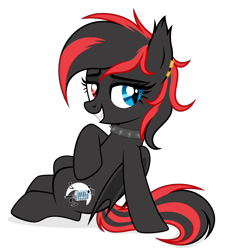Size: 2544x2812 | Tagged: safe, artist:mint-light, artist:rioshi, artist:starshade, imported from derpibooru, oc, oc only, oc:sharpe, bat pony, pony, derpibooru community collaboration, 2021, 2022 community collab, base used, bat pony oc, bat wings, choker, collar, commission, cute, dark body, ear piercing, fangs, female, folded wings, freckles, grin, heterochromia, high res, looking at you, mare, piercing, simple background, smiling, smiling at you, solo, spiked choker, transparent background, wings, ych result