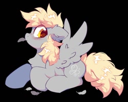Size: 910x729 | Tagged: safe, artist:mirtash, imported from derpibooru, derpy hooves, pegasus, pony, black background, chest fluff, cute, derpabetes, ear fluff, feather, grooming, preening, simple background, solo