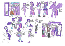 Size: 1280x906 | Tagged: safe, artist:bluelilytz, imported from derpibooru, rarity, twilight sparkle, alicorn, anthro, human, unguligrade anthro, unicorn, arm hooves, blushing, clothes, cosplay, costume, crossdressing, doll, dollified, female, human to anthro, inanimate tf, kigurumi, male, mare, possession, skirt, story included, traditional art, transformation, twilight sparkle (alicorn)