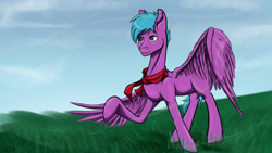 Size: 4424x2489 | Tagged: safe, artist:mixdaponies, imported from derpibooru, oc, pegasus, clothes, commission, grass, grass field, pegasus oc, scarf