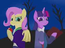 Size: 1158x869 | Tagged: safe, artist:t-bon3thepony, imported from derpibooru, fluttershy, twilight sparkle, bat pony, bat ponified, duo, flutterbat, race swap