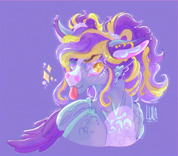 Size: 2064x1815 | Tagged: safe, artist:pegasus004, imported from derpibooru, oc, oc only, oc:harvest, pegasus, pony, ear piercing, earring, fluffy, jewelry, ombre hair, one eye closed, piercing, pigtails, small wings, solo, three quarter view, tongue out, twintails, wings, wink