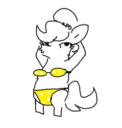 Size: 444x464 | Tagged: safe, artist:tjpones, imported from derpibooru, oc, oc only, oc:brownie bun, earth pony, pony, arm behind head, bikini, bipedal, clothes, female, mare, simple background, sketch, solo, swimsuit, white background, yellow swimsuit