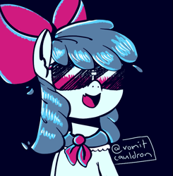 Size: 637x649 | Tagged: safe, artist:vomitcauldron, apple bloom, pony, apple bloom's bow, bow, fangs, female, filly, hair bow, sunglasses