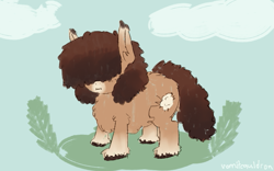 Size: 677x423 | Tagged: safe, artist:vomitcauldron, oc, oc only, oc:winter coat, pony, cloud, female, fluffy, hair covering face, hair over eyes, mare, snow mare, snowpony (species), solo, taiga pony, unshorn fetlocks, yakutian horse