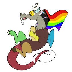 Size: 3000x3000 | Tagged: safe, imported from derpibooru, discord, draconequus, flag, headcanon, high res, lgbt, lgbt flag, lgbt headcanon, male, open mouth, open smile, pride, simple background, smiling, solo, transparent background