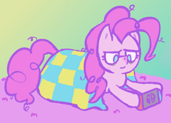 Size: 700x500 | Tagged: safe, artist:duckchip, imported from derpibooru, pinkie pie, earth pony, pony, my little pony: pony life, sick day, blanket, coronavirus, covid-19, cute, female, g4.5, game, gaming, lazy, mare, nintendo, nintendo switch, sick, sleepy, solo, tired, tired pie
