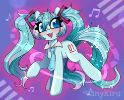 Size: 2048x1645 | Tagged: safe, artist:tinykiru, imported from derpibooru, kotobukiya, earth pony, pony, anime, colored pupils, hatsune miku, kotobukiya hatsune miku pony, necktie, ponified, solo, vocaloid