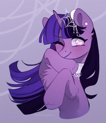 Size: 1989x2300 | Tagged: safe, artist:whiteliar, imported from derpibooru, oc, oc only, pony, unicorn, chest fluff, choker, ear piercing, not twilight sparkle, piercing, solo, white pupils