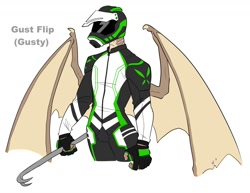 Size: 1606x1238 | Tagged: safe, artist:redxbacon, imported from derpibooru, oc, oc only, oc:gust flip, anthro, bat pony, bat pony oc, bike helmet, crowbar, helmet, solo