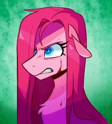 Size: 542x603 | Tagged: safe, artist:redxbacon, imported from derpibooru, pinkie pie, pony, angry, blood, ears back, pinkamena diane pie, solo