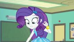 Size: 3410x1920 | Tagged: safe, imported from derpibooru, screencap, rarity, equestria girls, equestria girls series, forgotten friendship, bracelet, clothes, cutie mark, cutie mark on clothes, female, hairpin, high res, jewelry, rarity peplum dress, solo